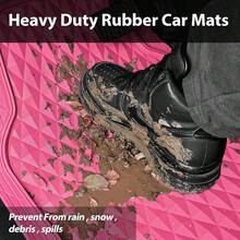 CAR PASS Heavy Duty Rubber Pink Car Floor Mats Deep Dish AllWeather Full Set Durable AntiSlip 3D Rhombus Waterproof Trim To Fit Liner Universal Fit Automotive Sedan SUV Truck 3 Pcs Hot Pink - 熱粉紅色 - 查看 6