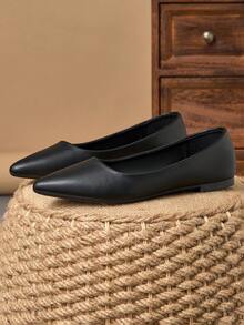 MonaNise 女士尖头时尚平底鞋，适合秋季户外活动 - 紫色、香槟色、红色、黄色、黑色 - 黑色 - 查看 5