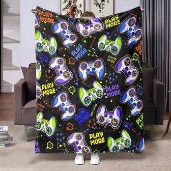 1 件电子游戏元素拼布图案法兰绒数码印花毯，送给家人和朋友的礼物，宿舍毯，空调毯，温暖轻便的法兰绒盖毯，高清数码印花，个性化法兰绒被子，适合多用途，多种尺寸可选，适合所有季节