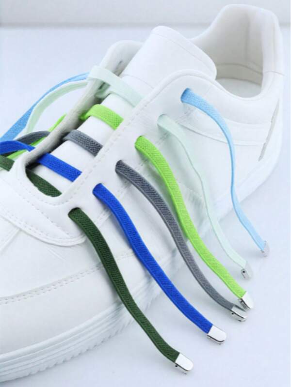 QKC 1 Pair 100cm Polyester Elastic No-Tie Shoelaces, Flat Buckle, Suitable For Boys, Girls, Women And Men Sneakers, Casual Shoes, All Year Round Outdoor Use