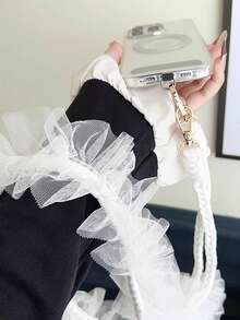 1 pieza Cordón de teléfono de encaje negro, nueva correa colgante transversal, estiloso halter para mujeres, cadena colgante para viajes al aire libre, correa para el hombro larga con almohadilla