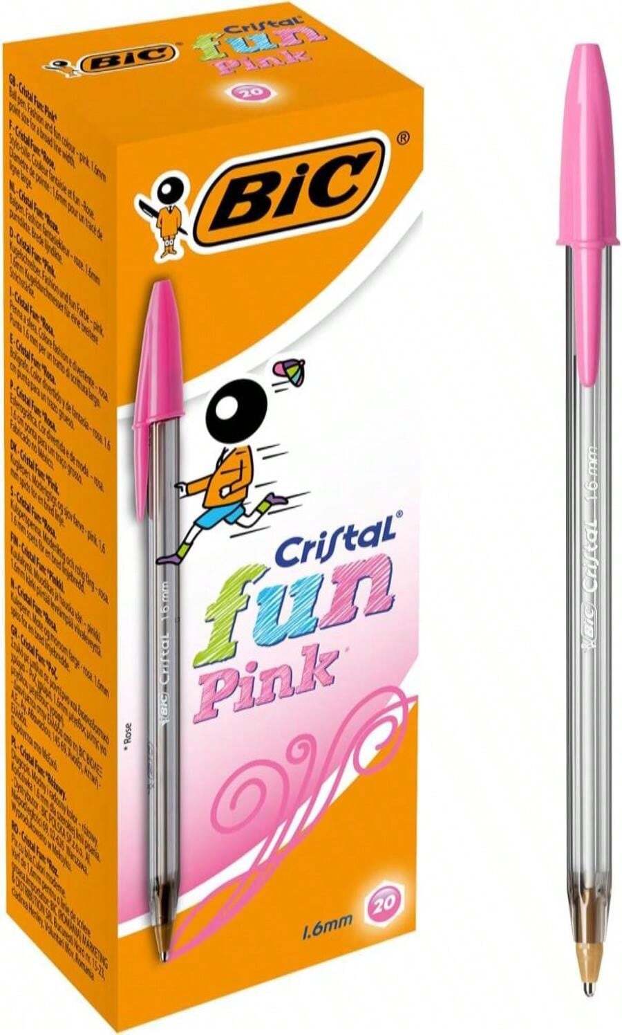 Bic Cristal Fun Ballpoint Pens, Pink Ink Smudge-Proof Writing Pens And Wide Point (16mm), Pack Of 20 - Màu B - Xem 1