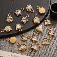10 chiếc 304 thép không gỉ mạ vàng 18K hình lục giác trái tim năm cánh hoa tam giác đính đá Rhinestone tự làm mặt dây chuyền trang sức phụ kiện vòng cổ mặt dây chuyền trang sức bằng thép không gỉ dành cho nữ thành phần trang sức tự làm mặt dây chuyền đính đá Rhinestone - Nhiều màu - Xem 3