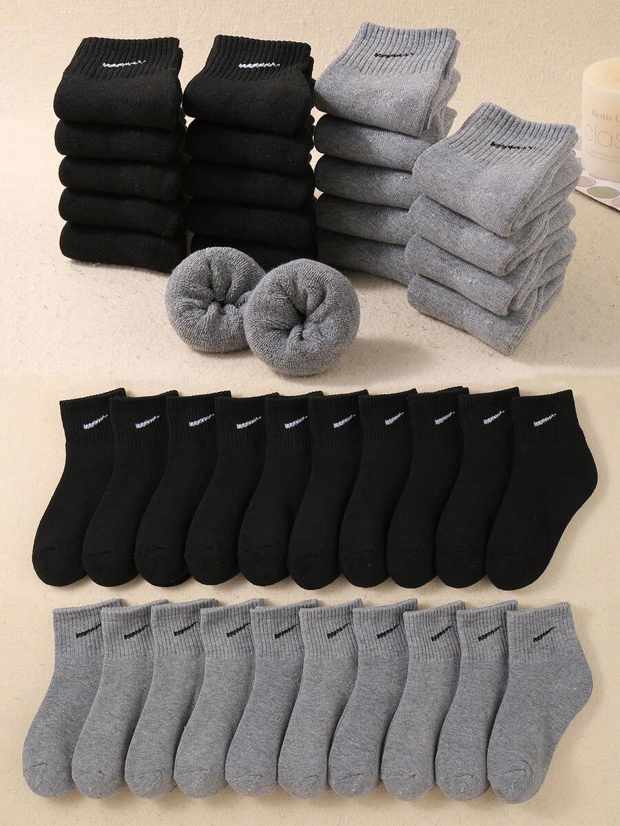 10双黑灰色儿童袜子适合日常搭配/生活秋冬款带毛绒袜温暖舒适柔软(1-16岁)男女童适用 - 彩色 - 查看 1