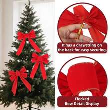1 Stück Weihnachtsbaum Rot Schneeflocke Schleife Ornament Anhänger, Samt imitierter Leinen Schleife Weihnachtsparty Dekoration Zubehör, Schneeflocke Karomuster Schleife Anhänger, handgemachte Weihnachtsschleife aus rotem und grünem Samt mit Buchstaben, Weihnachtsbaum Dekoration Karomuster Polka Dot Schleife, Ahornblatt Schneeflocke Karomuster Schleife Festival Dekorationszubehör