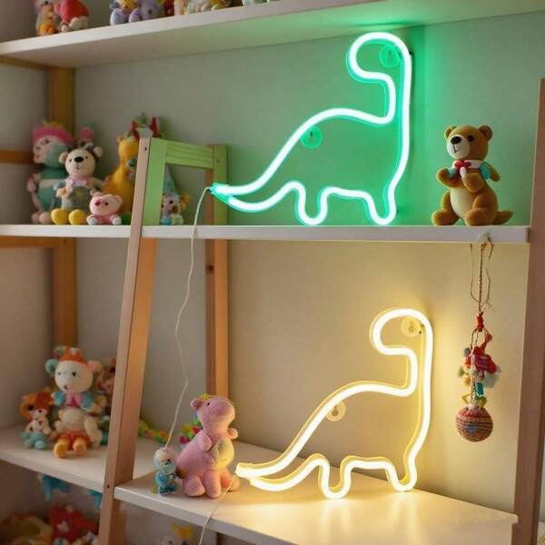 1 pezzo Lampada da parete al neon a forma di dinosauro a LED, decorazione per la camera dei bambini, luce d'atmosfera, alimentata a batteria e USB, per casa, festa, luci da fata romantiche, decorazione camera da letto