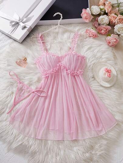 AESKEIA ثوب نوم شفاف وجذاب، طقم ملابس داخلية بحمالات رفيعة مع سروال داخلي، ملابس نوم مثيرة للبالغين