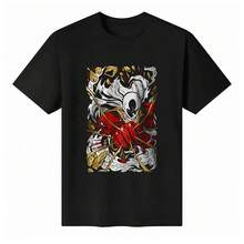 Men's Graphic T-Shirt, Casual Summer Tee With Saitama One-Punch Man Fist Print In Bold Red & White,  Cotton Comfort, Everyday Wear For Anime Fans, Gift For Men Who Love One-Punch Man, Classic Fit That Flatters All Body Types - màu đen - Xem 6