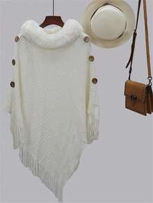 1 Stück neue einfarbige gestrickte Schal mit Fransen, dick, warm, elegant, modisch, weich, flauschig, hochwertiger vielseitiger breiter Umhang, geeignet für tägliche Winterbekleidung