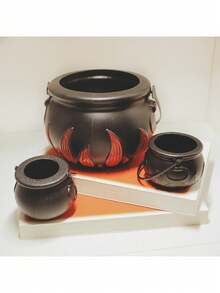 1pc-6pcs Halloween Witch Pumpkin Lantern, Black Flame Candy Bucket, Ghost Bucket, Pumpkin Bucket, Performance Decoration Props