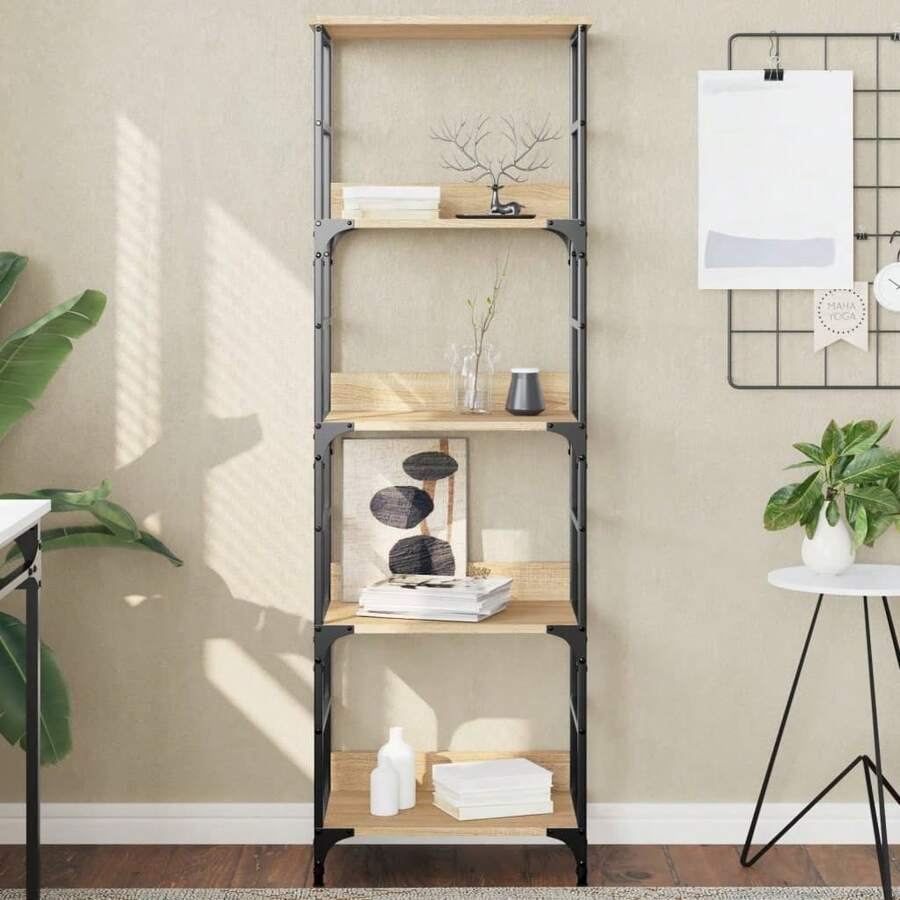 Libreria Larryhot in rovere Sonoma 50x33x153 cm Legno ingegnerizzato, resistente e durevole, facile da montare, stile decorativo, adattA, Per riporre soprammobili, statuette, libri, piccoli oggetti, ecc. - Castano - Visualizzare 1