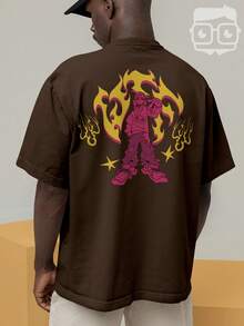 Oversized Streetwear T-Shirt Academia Fire Vintage Style Retro Ribbon REF 7302 VEST NERD - 鏽棕色 - 查看 9