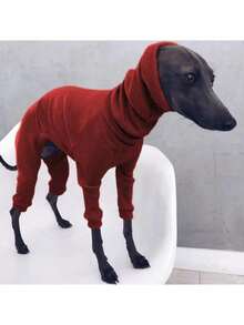 时尚四脚罗纹设计狗狗毛衣，高领保暖宠物套头衫，惠比特犬和意大利灵缇犬专属冬季服装，大型犬合身连体衣，柔软针织防风宠物冬季服装，简约狗狗保暖衣服，舒适合身宠物冬季连体衣 - 藕粉色 - 查看 7