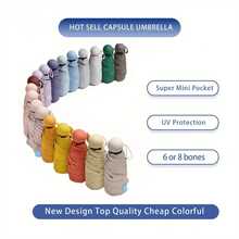 1 件迷你紧凑型折叠伞 - 防水防紫外线防风便携轻便，简约柔和色彩折叠伞带便携包，方便携带的旅行伞，适合户外活动、夏季海滩、日常使用 - 彩色 - 查看 3