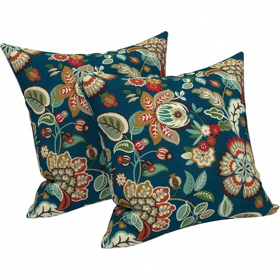 Outdoor/Indoor Throw Pillows, 18x18 Square Pillows With Inserts Bed, Couch, Sofa & Patio Furniture (Set Of 2, Monstera Blue), Decorative Pillows - Peacock Blue - 查看 1