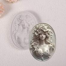1 Khung hoa cô gái, hình nổi nữ thanh lịch, Khuôn silicon - Khuôn nhựa - Dụng cụ trang trí nhà cửa DIY - Khuôn thạch cao đất sét đúc trang sức - Màu Xám nhạt - Xem 8