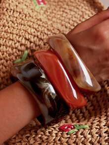 3er Set Vintage Acryl Armband, elegant und minimalistisch, geeignet für den täglichen Gebrauch und Urlaub - Mehrfarbig 2 - Übersicht 2