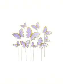 10/20/30/40/40个混合尺寸蝴蝶蛋糕装饰，3D粉紫色蝴蝶纸杯蛋糕装饰插牌，生日、婚礼和派对用品，烘焙蛋糕、甜点、开胃菜、小吃装饰，蝴蝶生日蛋糕装饰，节日装饰签，什锦套装 - 彩色 - 查看 16