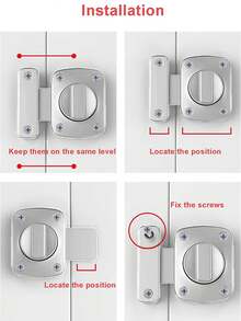 1个银色金属安全门闩 - 免钻孔滑动螺栓锁，适用于浴室门，带防盗搭扣，安装简便，含螺丝，增强家居门安全性