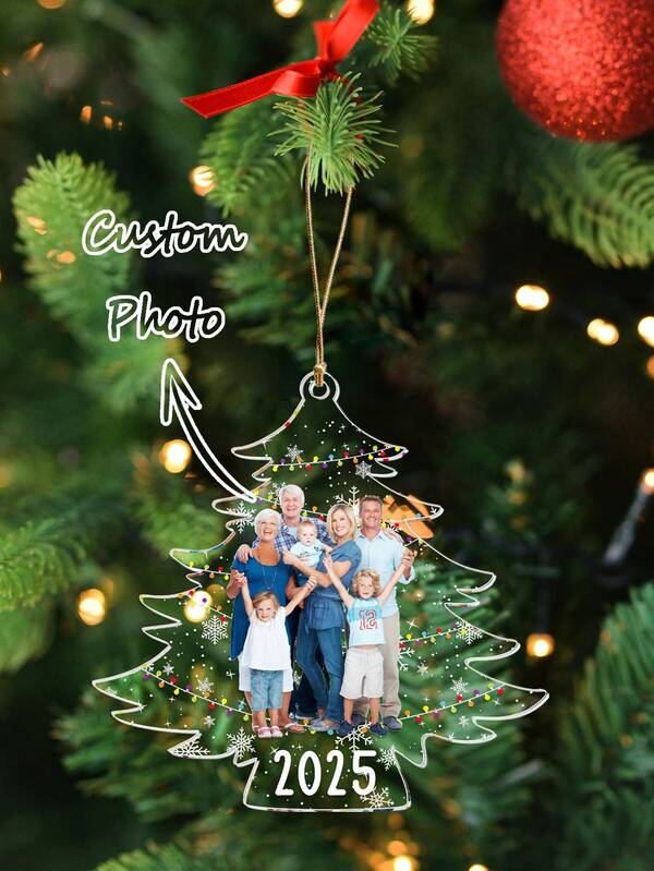 1pc Personalized Acrylic Christmas-Themed Photo Hanging Ornament, Custom Shaped 3D Christmas Tree Ornament, Christmas Pendant Party Decor, Portrait Ornament, Christmas Tree Topper Pendant, Home Decor, Room Decor, Theme Party Decoration, Christmas Decoration, Acrylic Keychain, Cute Car Accessory And Gift Idea, Christmas, Santa Hat, Christmas Clown, Winter, Holiday, Festival