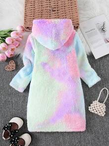 女童加厚抓绒卫衣裙 - 扎染图案，宽松版型，保暖舒适，长袖设计，及膝长度，时尚舒适的休闲连衣裙 | 青少年服装 | 针织，女童冬季服装 - 彩色 - 查看 2