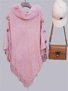 1 Stück neue einfarbige gestrickte Schal mit Fransen, dick, warm, elegant, modisch, weich, flauschig, hochwertiger vielseitiger breiter Umhang, geeignet für tägliche Winterbekleidung