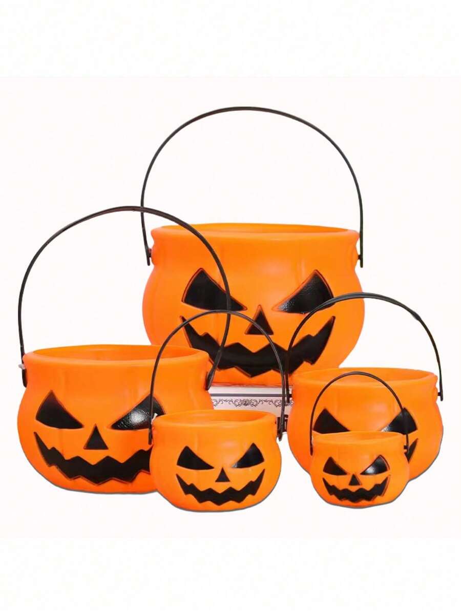 1pc-6pcs Halloween Witch Pumpkin Lantern, Black Flame Candy Bucket, Ghost Bucket, Pumpkin Bucket, Performance Decoration Props