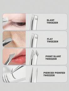4 件套日本香蕉不锈钢精密镊子套装，无香型，用于去除眉毛、睫毛和倒刺