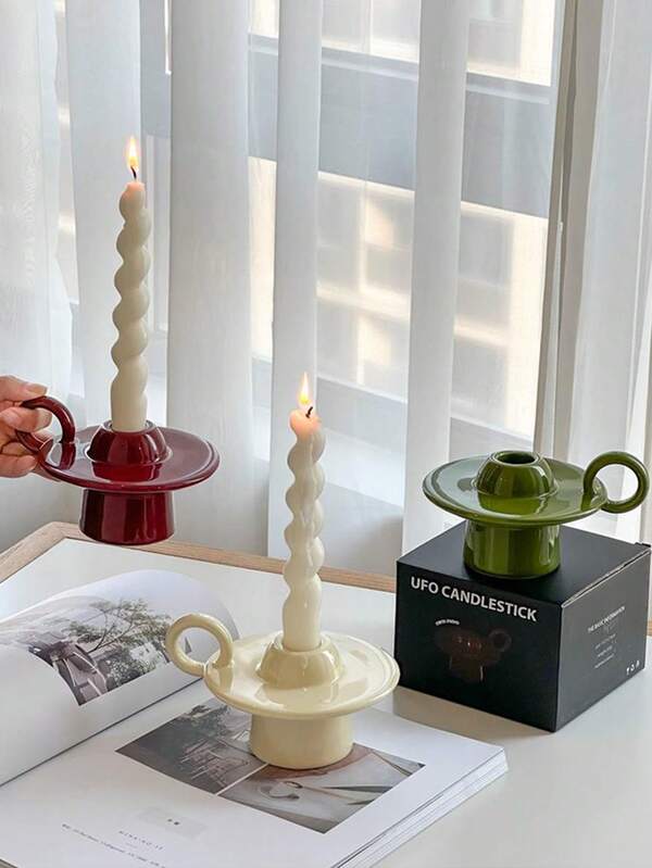 1 pieza Portavelas de cerámica vintage con forma de platillo volante, candelabro de aromaterapia retro, portavelas decorativo de estilo europeo, base de vela romántica para mesa, regalo de Navidad, soporte de vela para decoración del hogar y la cocina, regalo de inauguración de casa