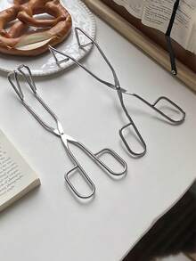 1pc Stainless Steel Food Tongs, Minimalist Pastry & Dessert Clip, Kitchen Baking & Grilling Food Clamp, Restaurant Use, Steak Frying Roast Meat Clip, Kitchen Pliers, Tableware, Kitchen Accessories, Kitchenware - Silver - View 4