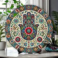 1 szt. Sztuka ścienna z dłonią Hamsa w stylu wiejskim, okrągła dekoracyjna tabliczka z napisem – wielofunkcyjna do domu, kawiarni, mieszkania, łatwa w montażu, do powieszenia na ścianie - Wielokolorowe - Zobacz 5