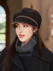 1 件女士纯色百搭报童帽，华夫格八角帽，保暖防风棒球帽，优雅时尚，适合日常穿着，秋冬 - 蝴蝶型 - 查看 15