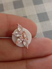 rakol 2pcs Rose Gold Cubic Zirconia Decorated Stud Earrings - Rose Gold - View 8