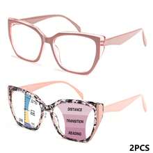 2pcs Multi-Focus Reading Glasses For Women, 1 Pair Multi-Focus Glasses + 1 Pair Regular Reading Glasses Convenient Combo, Fashionable Frames With Bifocal Lenses, Flexible Spring Hinges For Comfort, Versatile For Near And Far Sights - 粉+粉豆花D - 查看 16