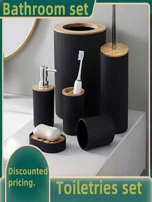 6pcs Luxury Bathroom Set, Home Bathroom Cleaning Tools & Accessories Including Soap Dispenser, Toothbrush Holder - Multicolor - View 1