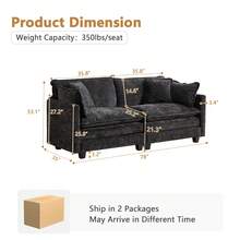 Aoowow Modular Sectional 2 Seater Cloud Sofa Couch For Living Room,78" Loveseat Couch With Deep Seat,Modern Chenille 2 Seat Sofas,Fluffy Small Couches For Bedroom,Small Spaces,Black - 黑色 - 查看 11