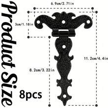 4/8 Piezas de bisagras en T con acabado negro vintage para puerta de granero - Resistentes, con acabado recubierto en polvo, incluye tornillos - Negro - Ver 14
