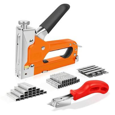  Rigogo 3-In-1 Manual Staple Gun Kit With Staple Remover & 1000 Staples | For Upholstery, Woodworking, Carpentry & DIY Projects | Adjustable For Light, Medium & Heavy Duty Tasks
