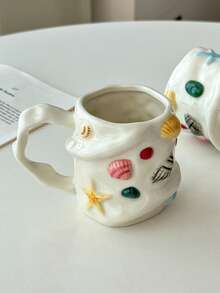 1pc/2pcs Seashell & Conch Ceramic Mug, Handmade Asymmetrical High-Quality Mugs, Coffee Cup, Creative Ocean & Cute Theme, Home Water Cup, Suitable For Coffee/Milk/Afternoon Tea/Dessert, Gift For Friends, Classmates, Teachers