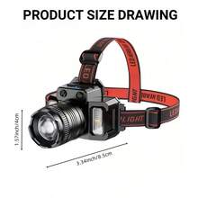 户外多功能 LED 传感器头灯，使用 1 X 18650 1500mAh 电池，Type-C 充电，5 种照明模式，适用于礼物、海滩梳理、露营、巡逻等