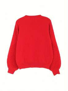 2025 Autumn And Winter Women's Casual Loose Pullover Sweater - Soft Pink Round Neck Long Sleeve Lampshade Design, Suitable For Large Sizes And Comfortable Wear, Hand Wash Only, Cute Style, Everyday Comfortable Clothing, Textured Pattern, High-Quality Yarn Fabric, Solid Color Round Neck Pullover Sweater, Casual Long Sleeve Sweater, Suitable For Autumn And Winter Seasons, Women's Clothing - 酒紅色 - 查看 2