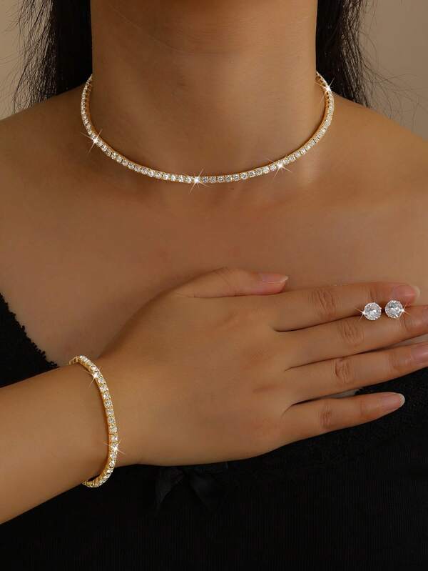 4 pezzi Set di gioielli eleganti da donna con perline - Collana, Orecchini, Bracciale, adatto per Laurea, Matrimonio