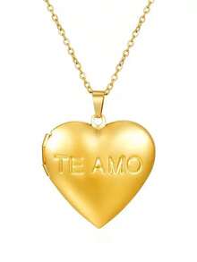1pc Vintage Stainless Steel Locket Pendant Necklace, Open Design Can Hold Photos, Hollow Round Frame Necklace - Yellow Gold - View 13