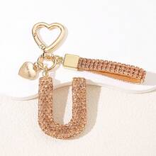 1pc Soft Ceramic Champagne Color Rhinestone Keychain, Cute Personalized Bag/Car Keyring, Heart Decor Gift For Mom, Friends Christmas Bag Charms Car Accessories Teacher Sister Gift Ideas