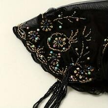 1 Piece Fashion Embroidered High-End Hat, Suitable For Muslim Women, Handmade Headscarf, Fashion Lace And Bead Details, Casual Elastic Breathable Headscarf, Fashion Headscarf Bag. - 1# Đen - Xem 9