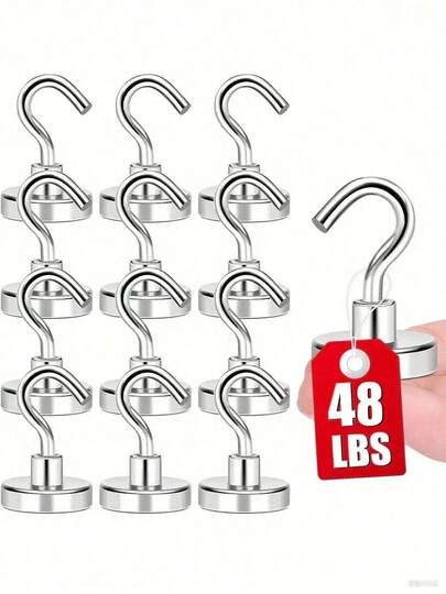 10pcs/5pcs Super Strong Magnetic Hooks, Bag Organizer Hooks, Neodymium Magnetic Hooks, Suitable For Hanging Items, Kitchen Accessories, Cookware Storage Hooks, Applicable For Cruise, Camping, Barbecue, Kitchen, Refrigerator, Garage Wall, Can Hang Bags, Hangers, Keys, Travel Essentials, Also Essential For Students Back To School And College