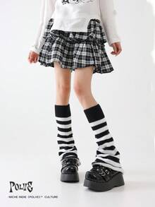 polve 1 Pair Y2K Subculture Knitted Leg Warmers For Women, Autumn/Winter, Ins Netizen Style, Slimming & Elongating
