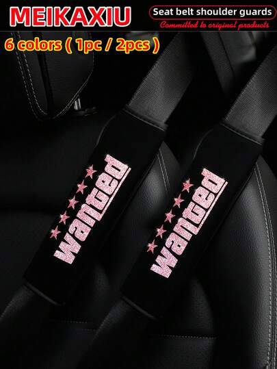 MEIKAXIU 1/2 pezzi Decorazione per cintura di dell'auto, morbida e confortevole, con lettere "WANTED" brillanti in tessuto, adatta per le donne