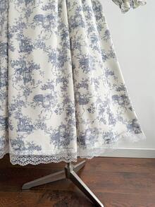 Rusttydustty 女士浪漫法式乡村风格印花长袖连衣裙，收腰设计，适合网络星期一、圣诞节、感恩节和新年等节日派对穿着。