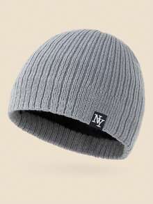 1pc Unisex Layered NY Logo Knit Beanie, Warm Thick Soft Comfortable Simple Fashion Cap Suitable For Cold Weather Fall - B - View 14